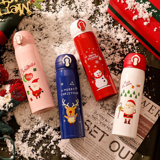 Christmas Gifts Double Wall Vacuum Insulated Stainless Steel Thermos Bottle Cute Direct Drinking Cartoon Water Bottle