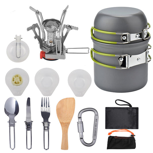 Outdoor Products Amazon Hot Sale Camping Set Pot Combination Portable 1-2 People Picnic Folding Stove Cooker Set