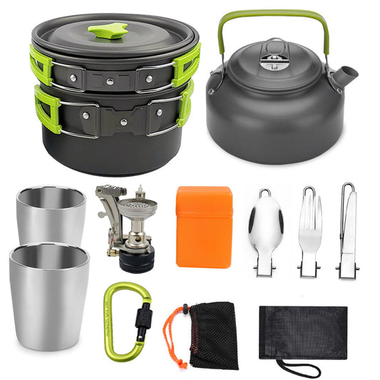 Outdoor Products Amazon Hot Sale Outdoor Camping 2-3 Person Set Pot Teapot Set Portable Kettle Pot Outdoor Cooking Utensils