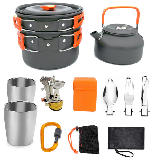 Outdoor Products Amazon Hot Sale Outdoor Camping 2-3 Person Set Pot Teapot Set Portable Kettle Pot Outdoor Cooking Utensils